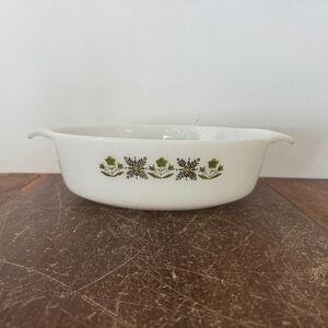 Vintage Anchor Hocking‎ Fire King Baking Dish Green Floral Oval Casserole
